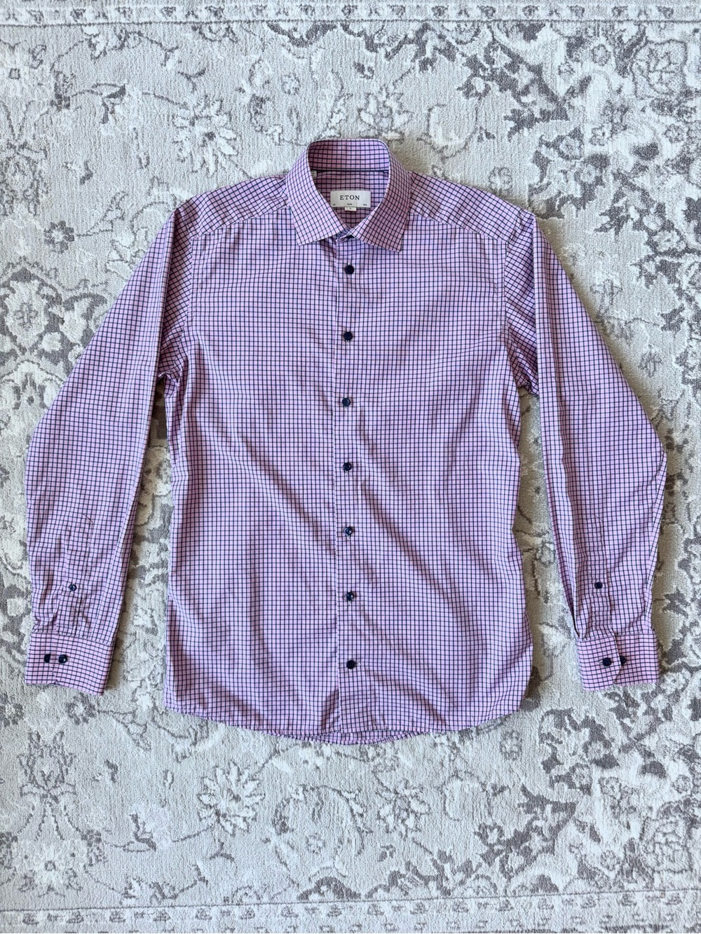 Eton Men's Purple Square Check Button Up Dress Shirt - Easy Iron - Size 39/M - Picture 2 of 7